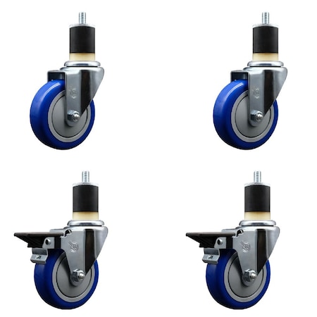 Service Caster 4'' Blue Poly Wheel Swivel 1-7/8'' Expanding Stem Caster Set 2 Brakes, 4PK SCC-EX20S414-PPUB-BLUE-2-PLB-2-178
